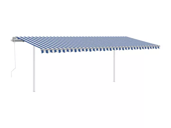 Auvent automatique capteur de vent/LED 6x3 m Bleu et blanc