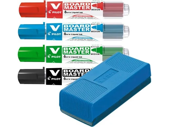 Whiteboardmarker Pilot V-Board Master, rund spids - med 5 stk. ass. farver