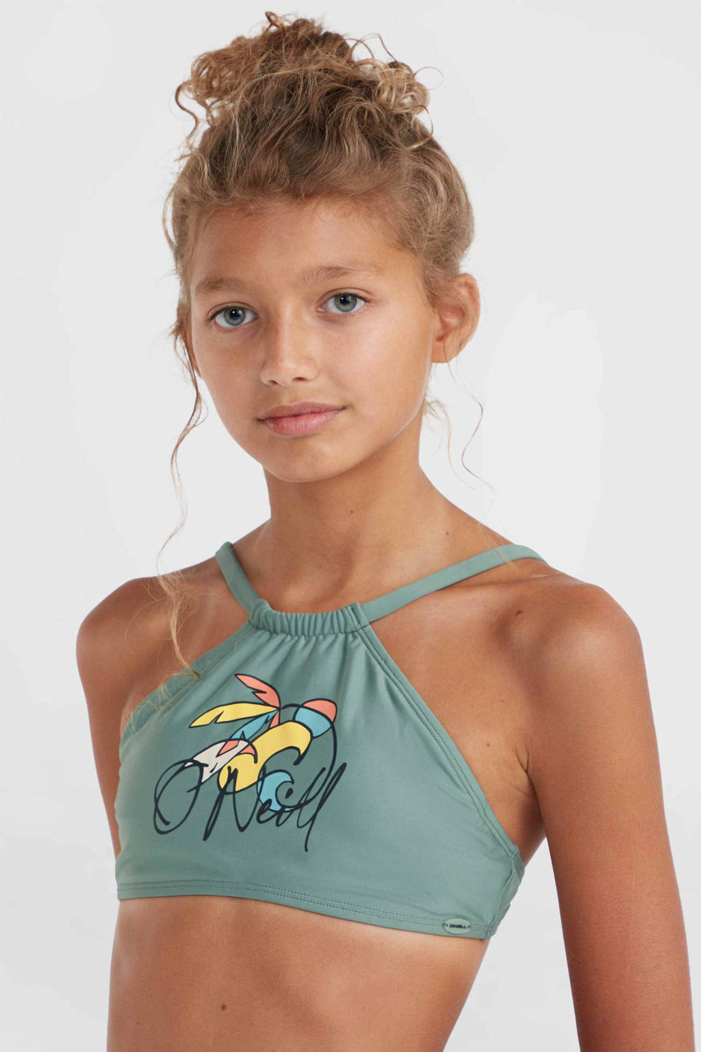 zit mooi maar de print blijft niet zittencrop bikini Cali groen
