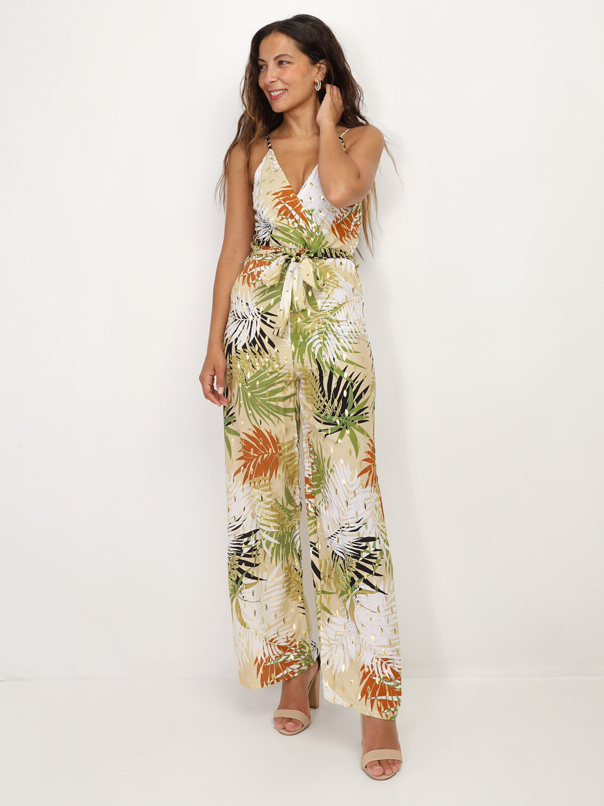 Combinaison à motif tropical- Beige