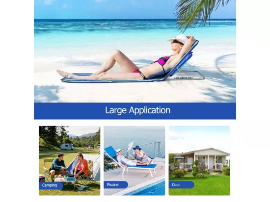 Ensemble de Tapis de Plage Pliables 2 pcs avec Table d’Appoint, Matelas de Plage avec Hauteur Réglable 27-47cm, Coloré