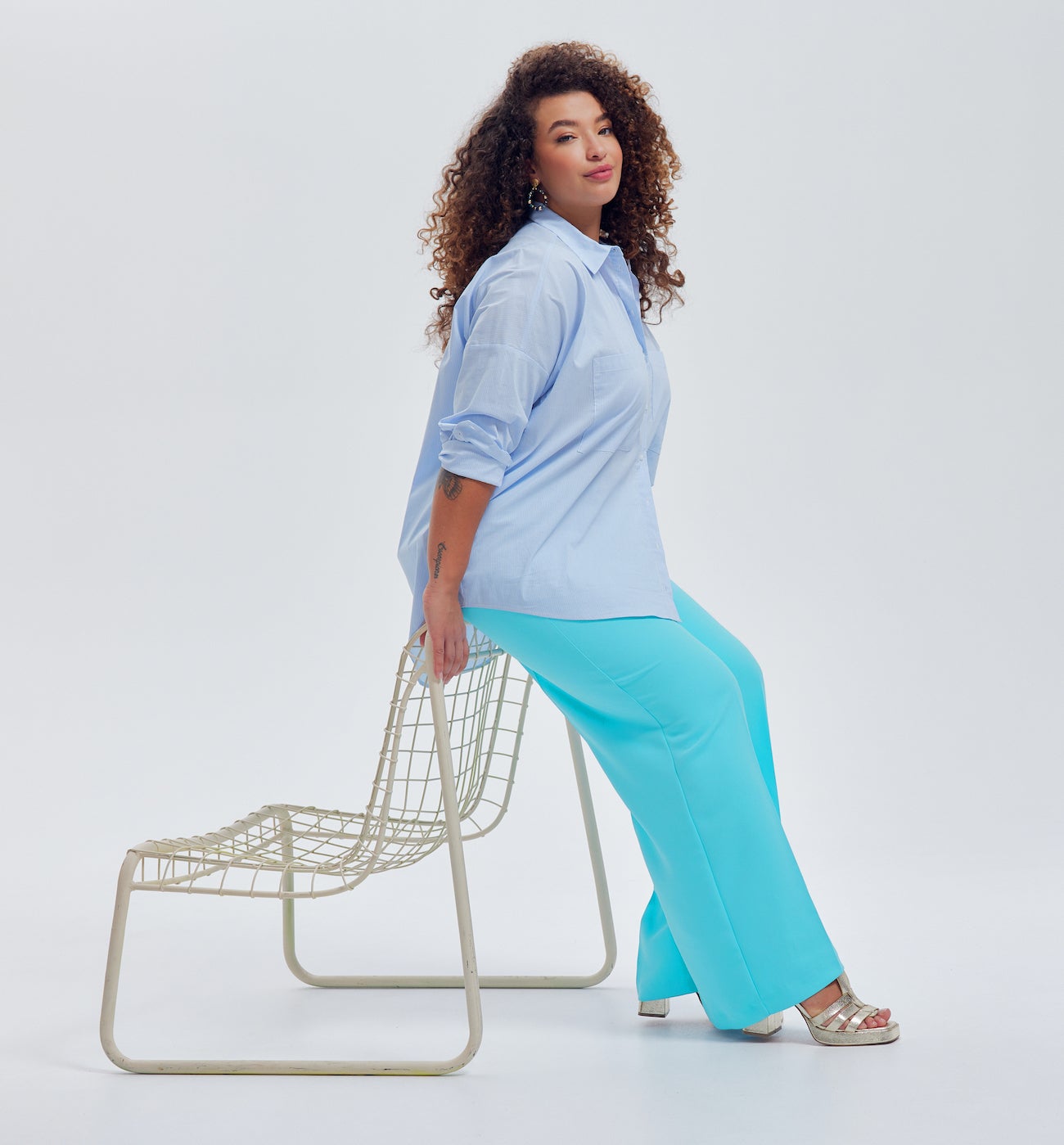 Pantalon large taille haute - Turquoise