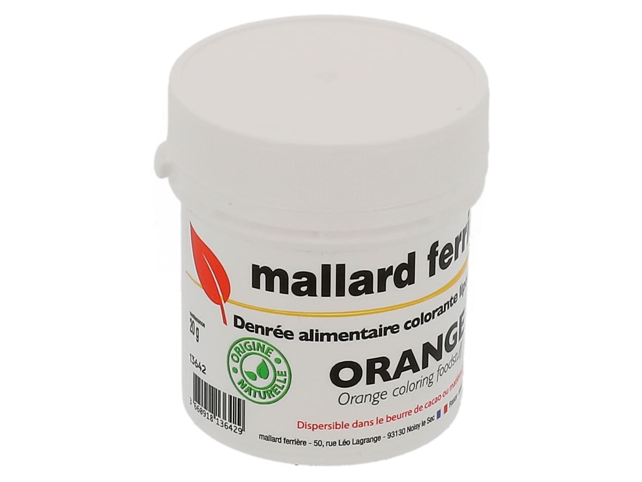 Poudre naturelle colorante 20 g - orange - liposoluble - Mallard Ferrière