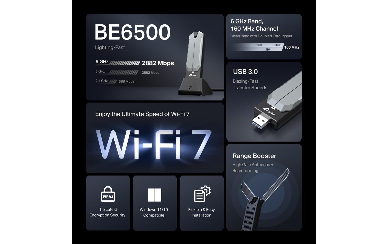 WLAN-AX USB-Stick Archer TBE400UHBE6500 Wi-Fi 7 Hochleistungs-Wireless-USB-Adapter