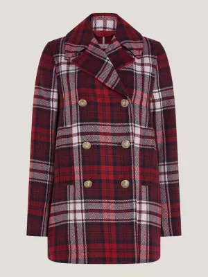Casaco de marinheiro xadrez tartan de abotoamento duplo