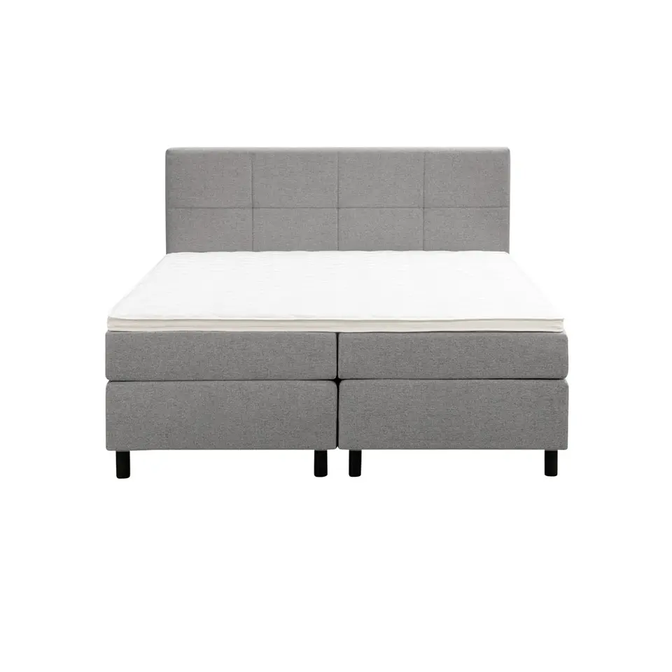 Boxspring Liv geblokt - lichtgrijs - 160x200 cm - ronde poot
