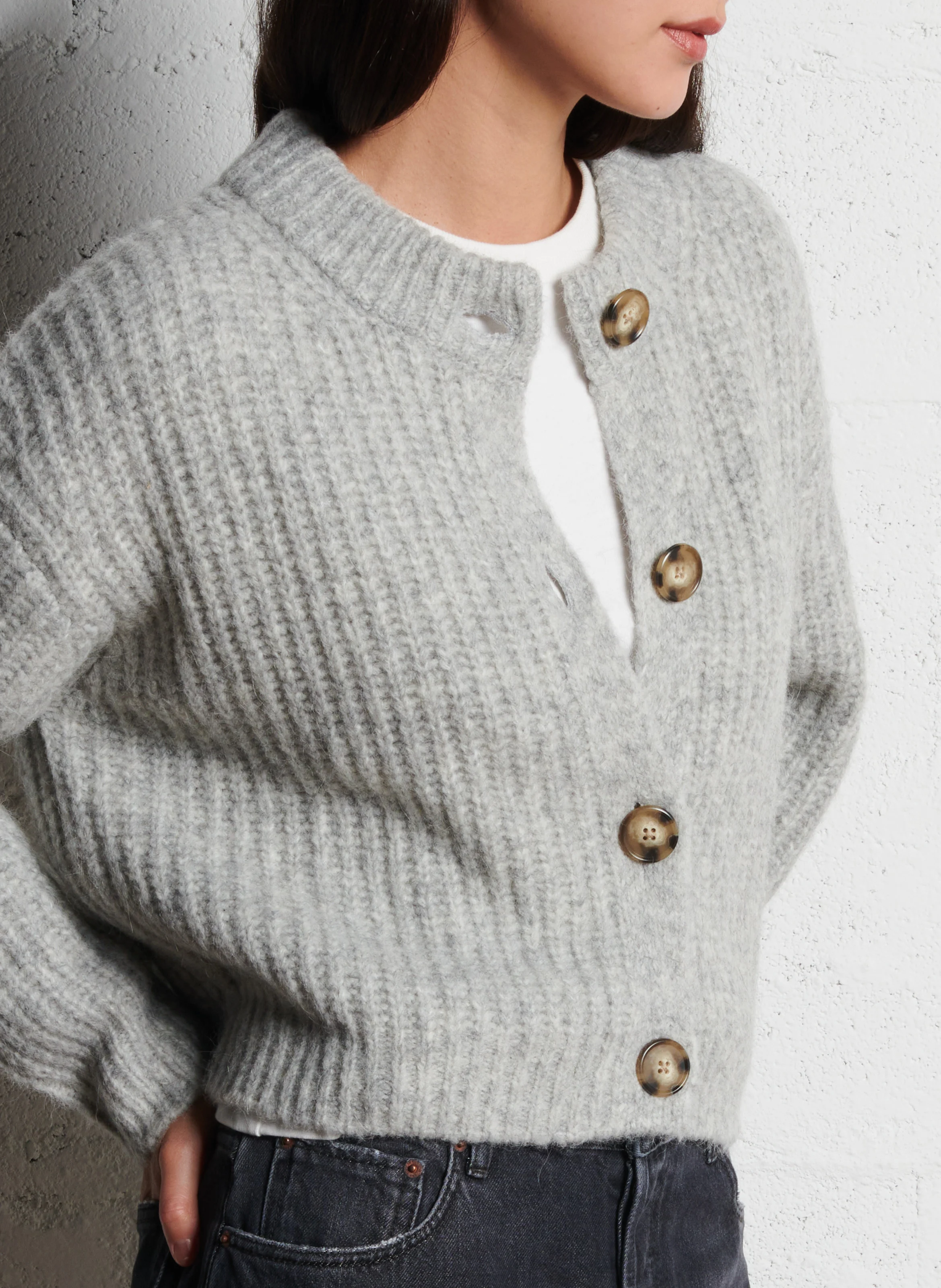 ADYKA - Gilet col rond en laine mélangée | Gris