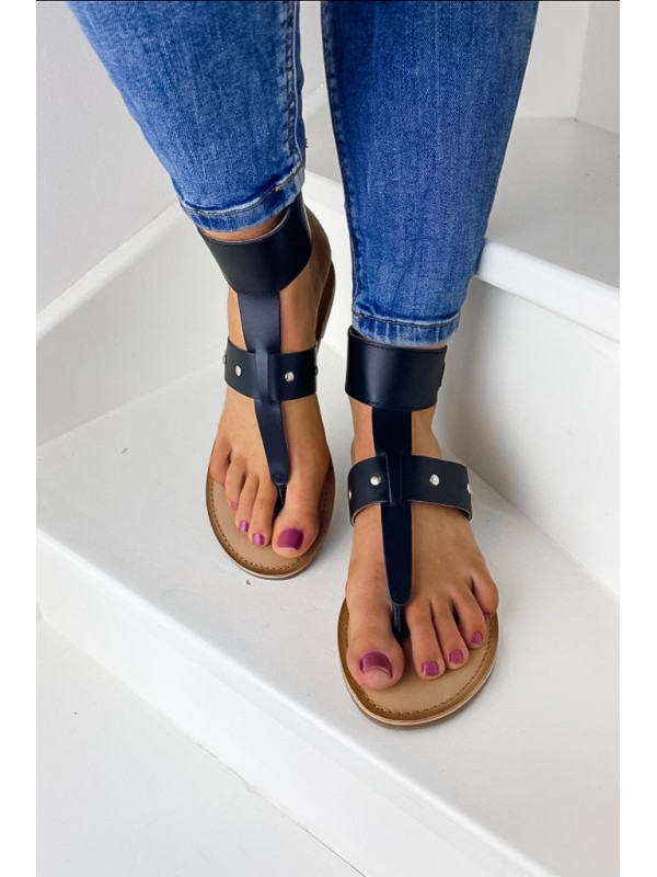 Tongs Cuir Bettyna Noir - Les Petites Bombes