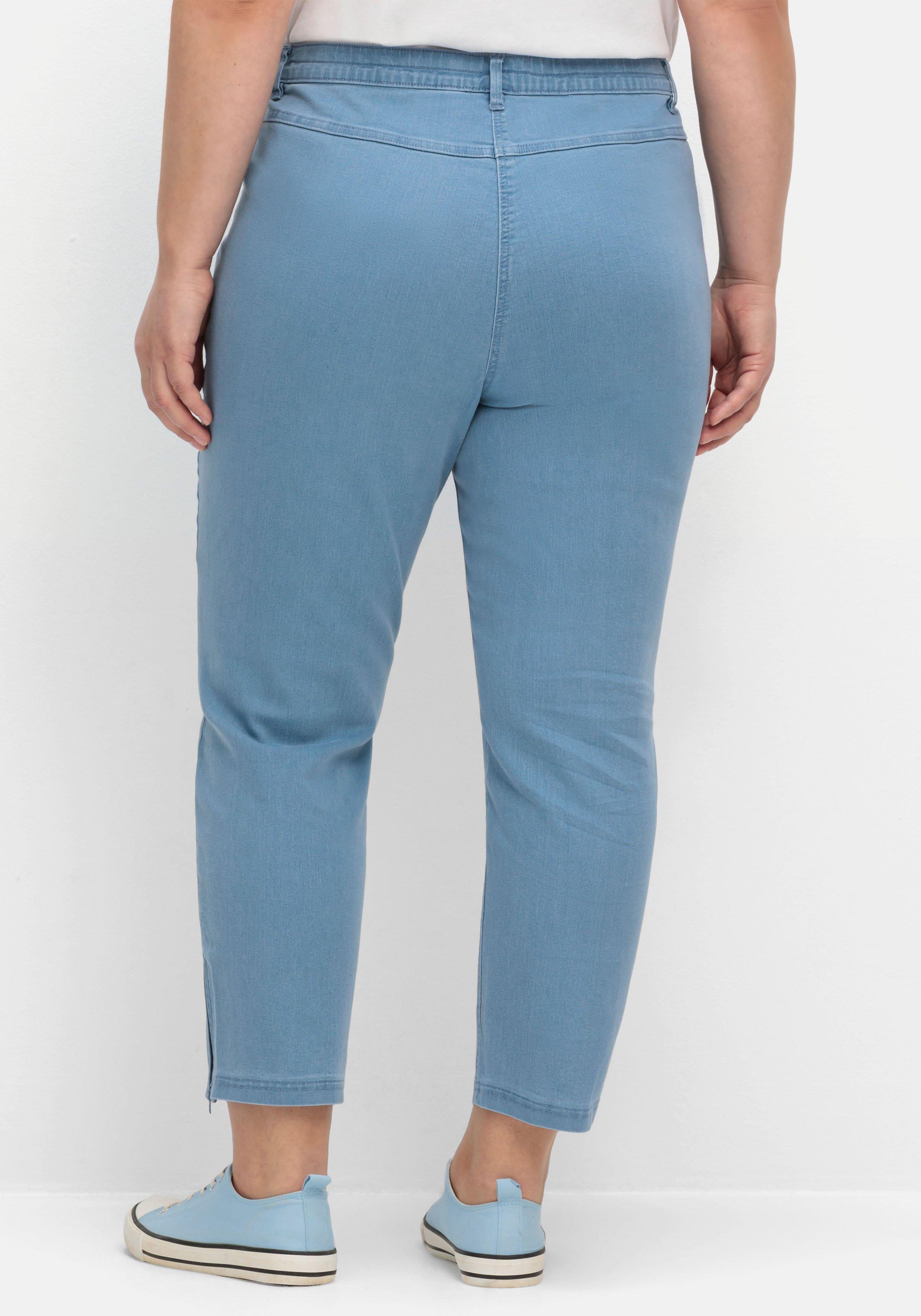 Schmale 7/8-Jeans mit Dehnbund und Zipper am Saum