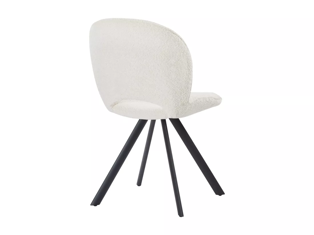 Lot de 2 chaises en tissu bouclette et métal noir - Blanc - DORNELA