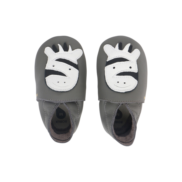 Chaussons en cuir Soft Soles Zèbre Gris L - BOBUX