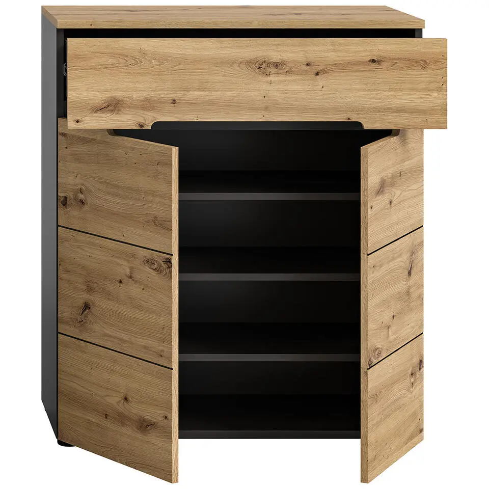 Hioshop Canu schoenenkast 1 lade 2 deuren eiken decor