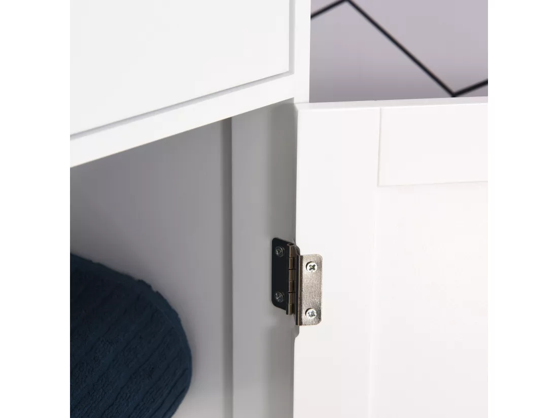 Meuble colonne de salle de bain placard porte acrylique 2 étagères placard porte 1 étagère tiroir MDF blanc
