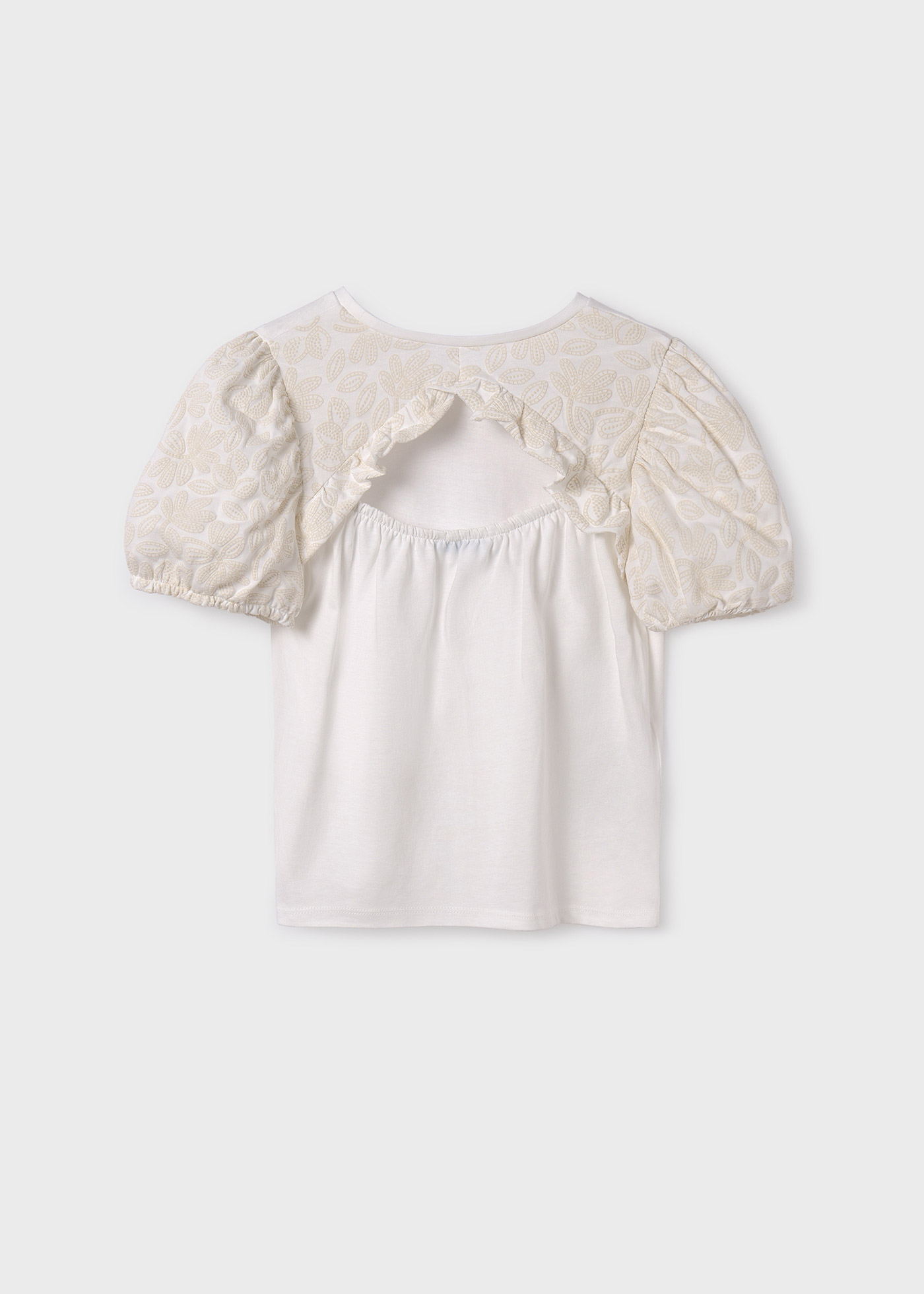 Camiseta feminina Better Cotton com mangas bufantes e estampa de banana.