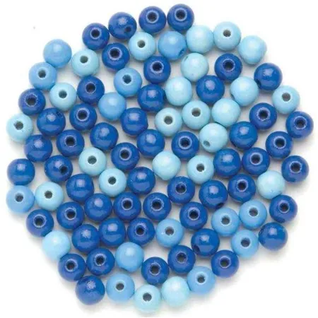 Glorex Holzperlen Mix blau, 6 mm, 118 Stück