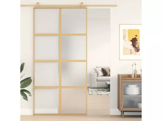 Porte coulissante doré 102,5x205 cm verre ESG dépoli aluminium