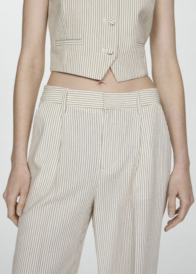 MANGO Straight striped trousers Light beige