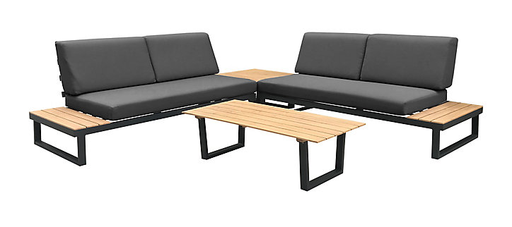 Salon de jardin bas Proloisirs Staten aluminium décor bois