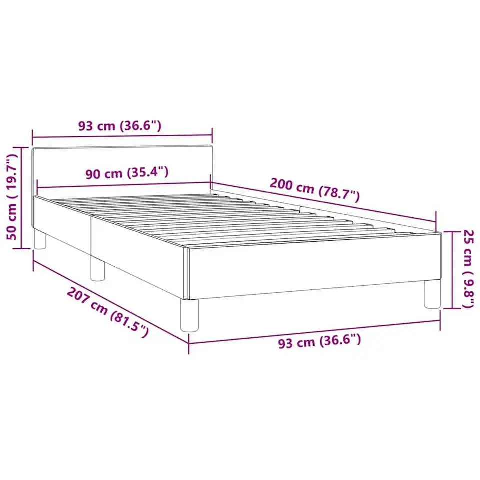 vidaXL - Bed frame met hoofdeinde zonder matras - Zwart - Fluweel - 90x200 cm