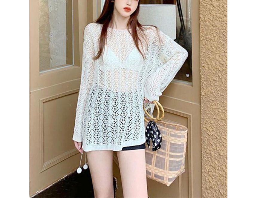 Bikkerd - Lange mouwen pointelle gebreide cover-up