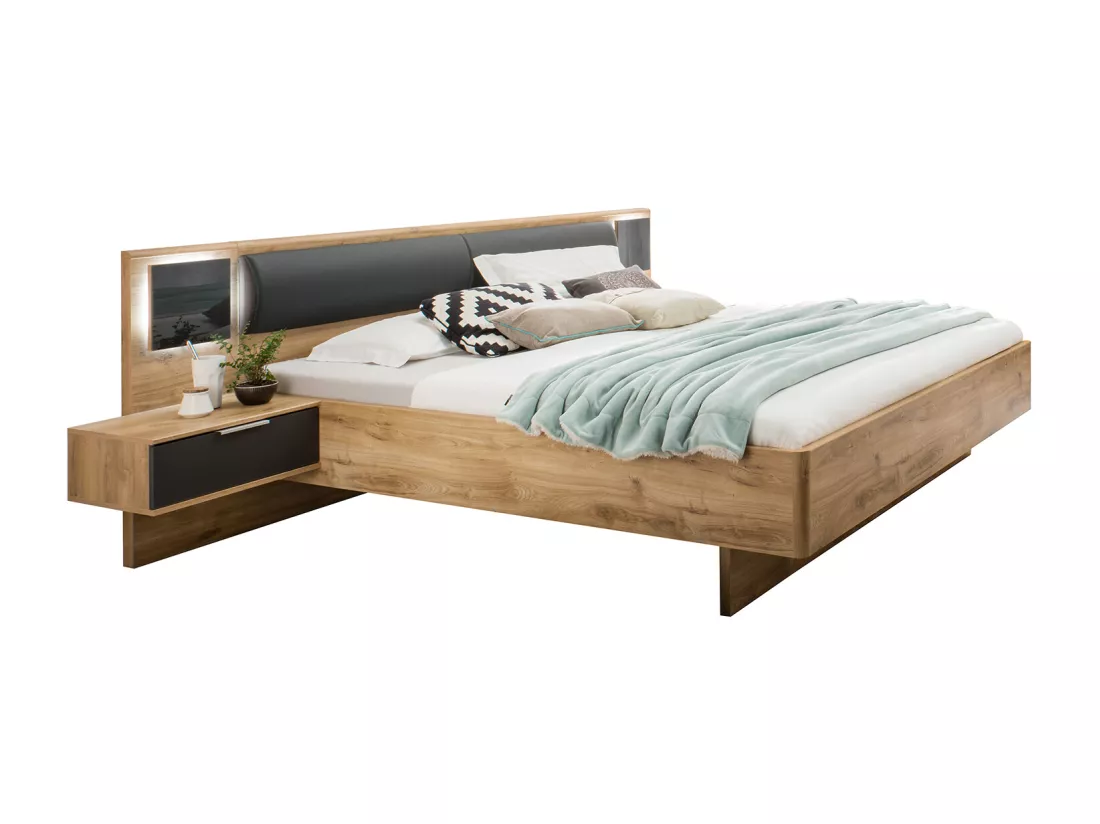Chambre à coucher complète adulte (lit 160x200 cm Queen Size + 2 chevets + armoire + commode)