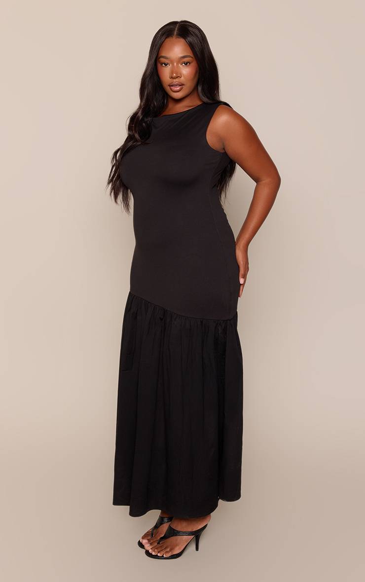 Noir Robe Maxi Hybride Asymétrique Grande Taille