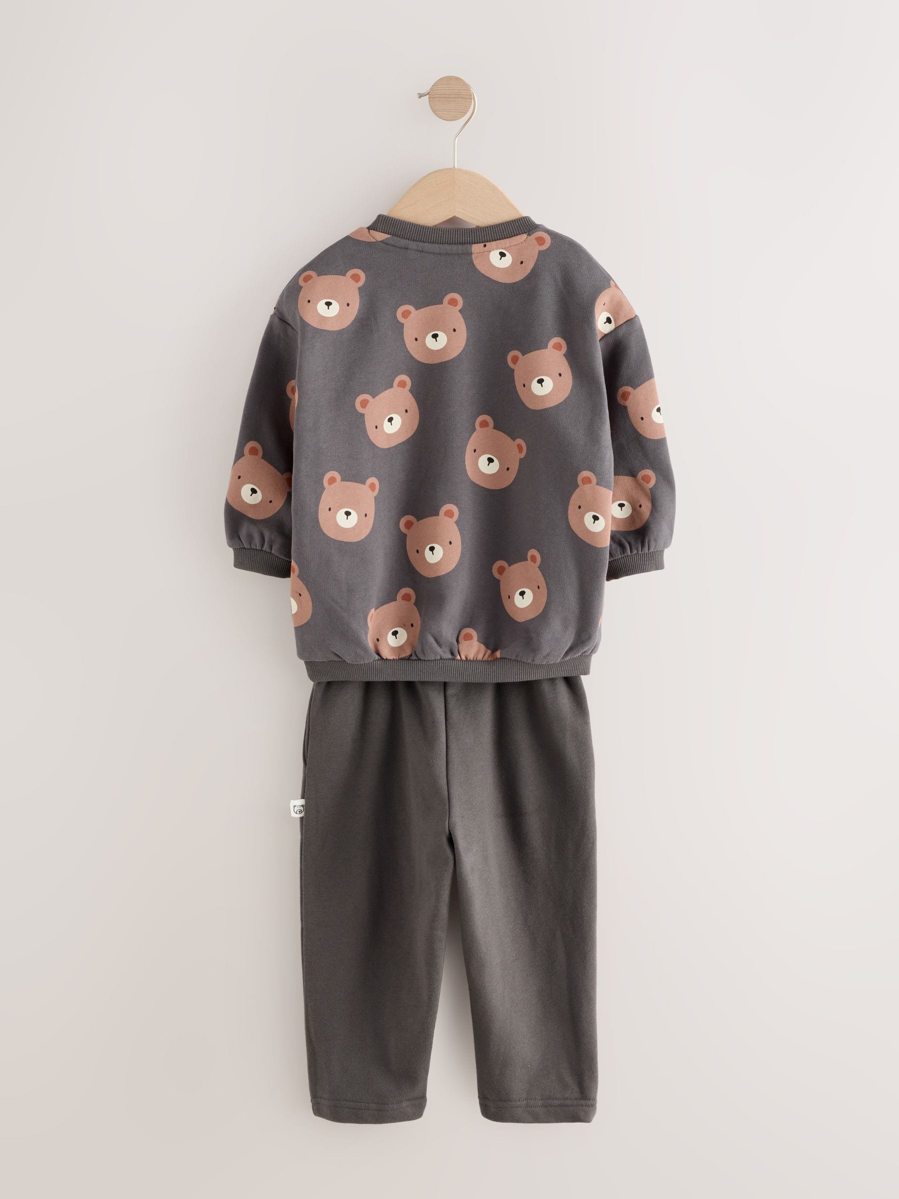 Charcoal Grey Bear All Over - Set met sweatshirt en joggingbroek met strepen (3mnd-7jr)
