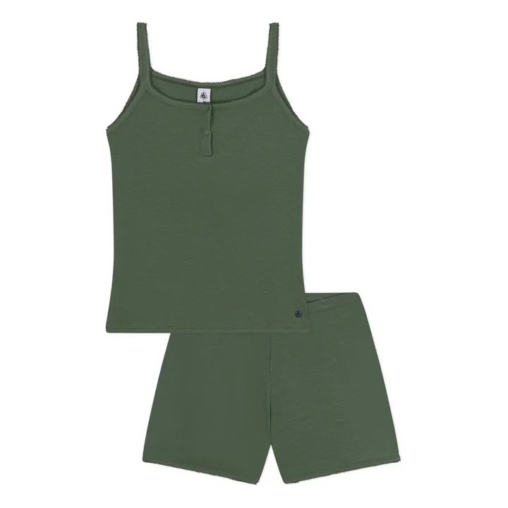 Petit Bateau Pyjama Short Madalena Côtelé - Collection Femme | Vert kaki
