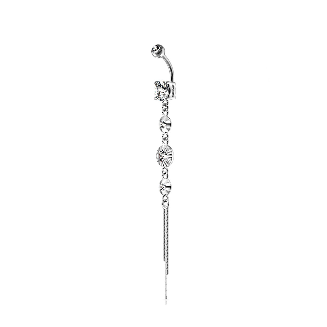 (10mm) 316L Chirurgenstahl Bauchnabelpiercing mit Gewindeverschluss Bolo Tie Anhänger - Silber / Transparent