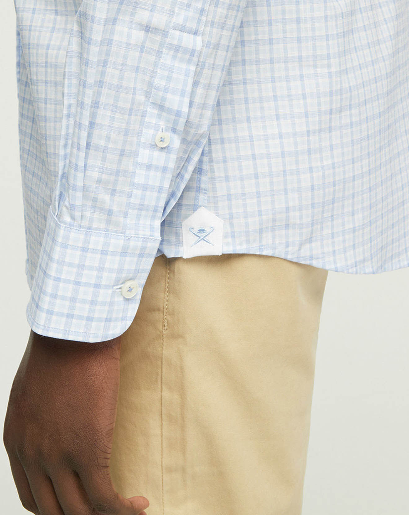 Hackett London Chemise droite en Coton & Lin Gingham à carreaux bleue