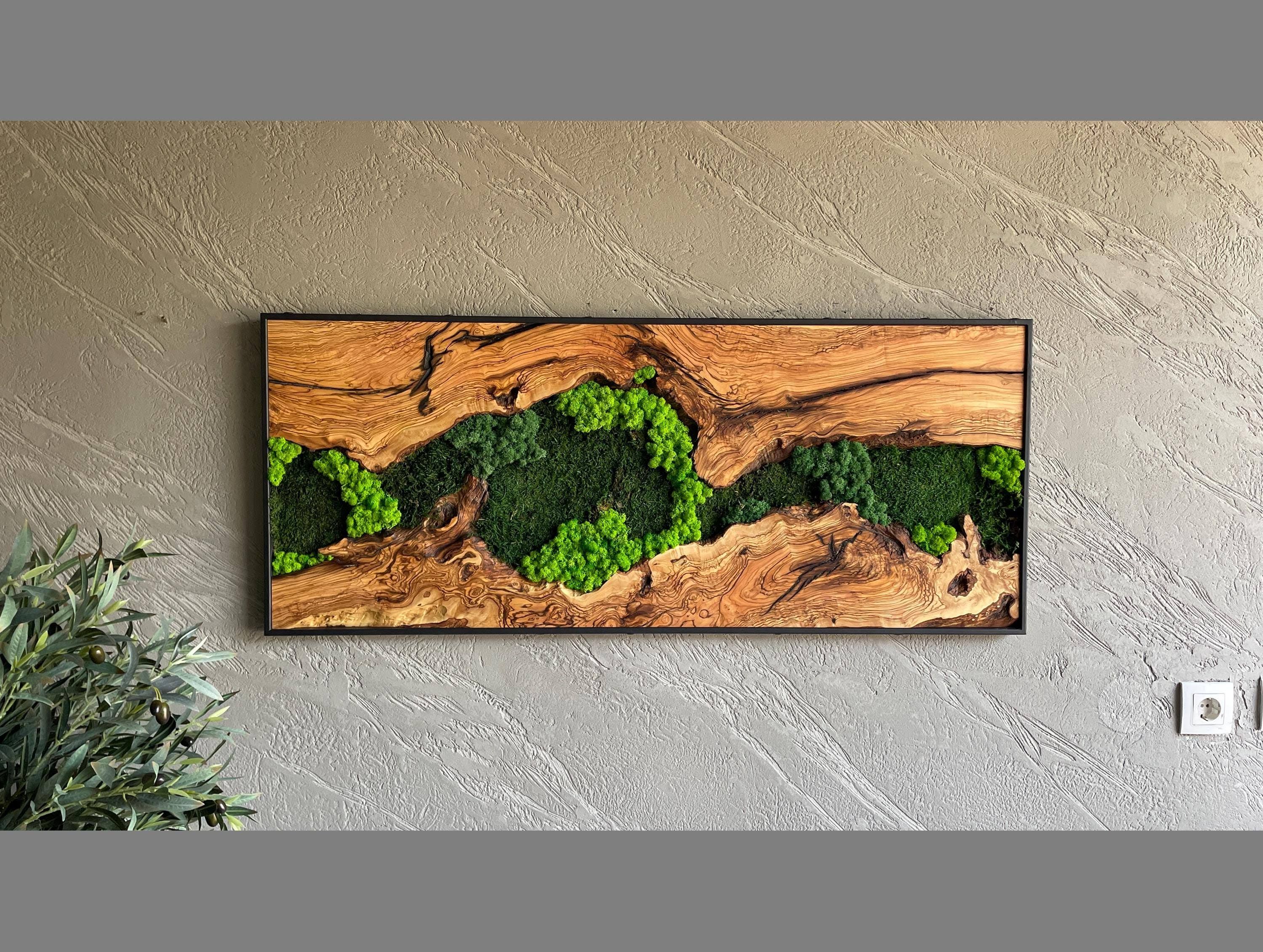 Moos und Holz Wandkunst, Naturholz & Moos Wanddekoration für Zuhause,
