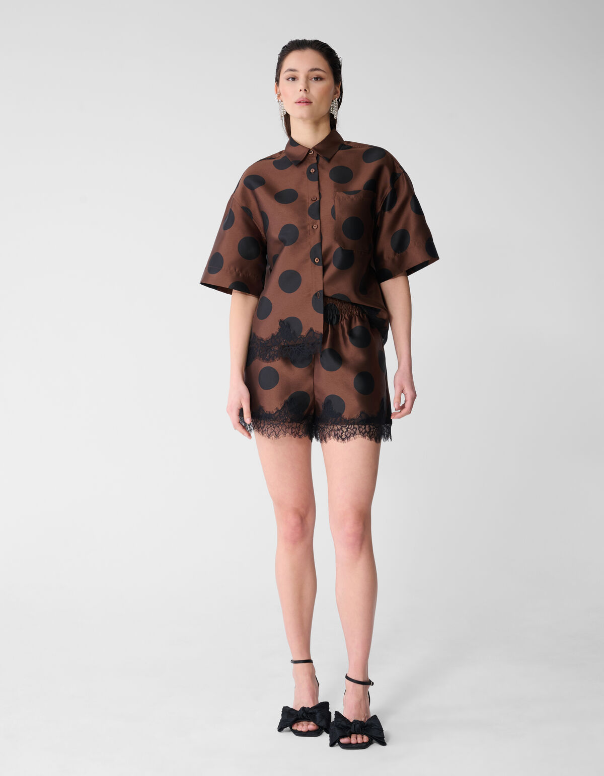 Oversized Kanten Polkadot Blouse Bruin