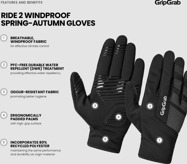 GripGrab Ride 2 Windproof Overgangshandsker, Black