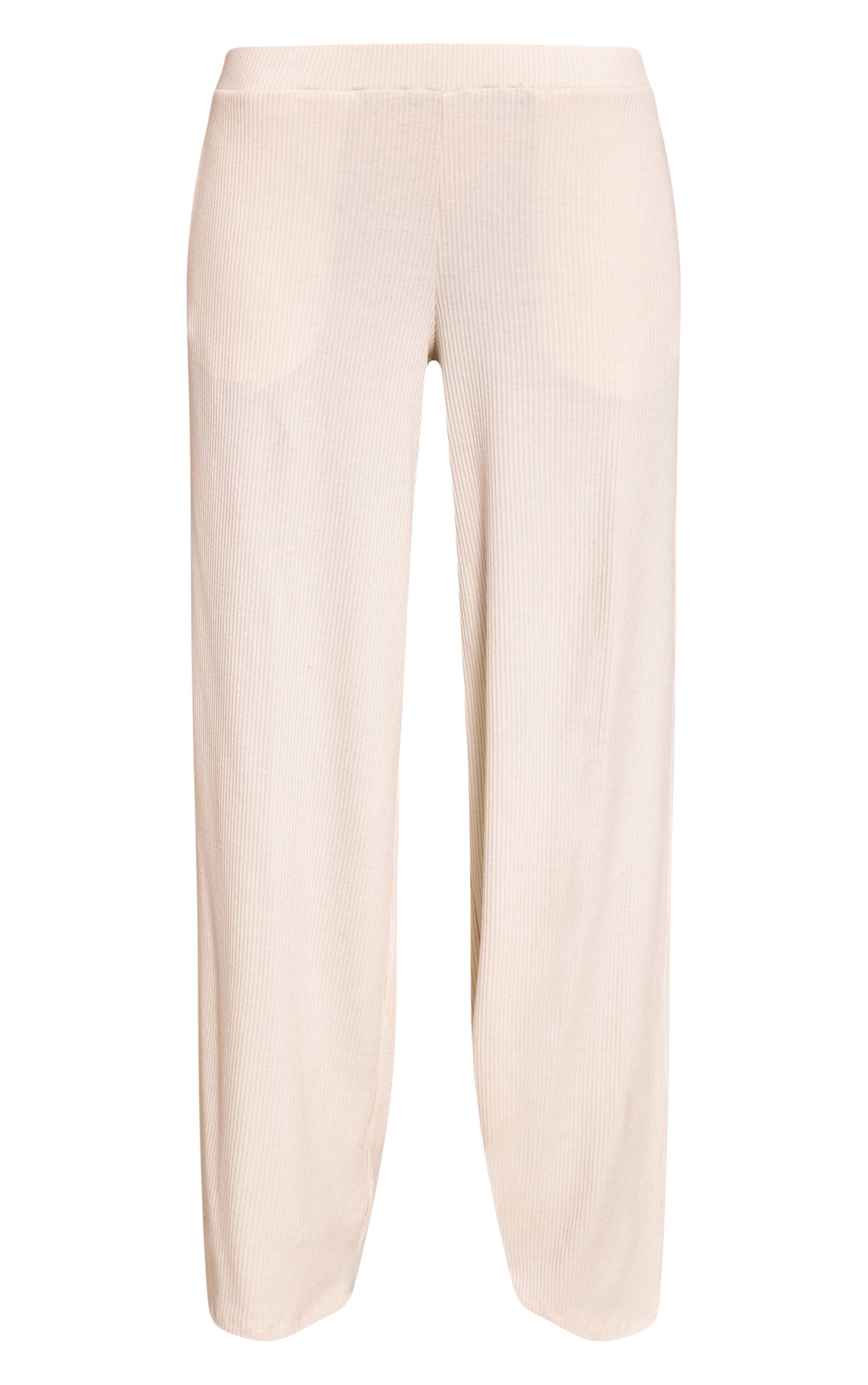Crème Pantalon Droit Taille Basse À Cordon De Serrage Côtelé
