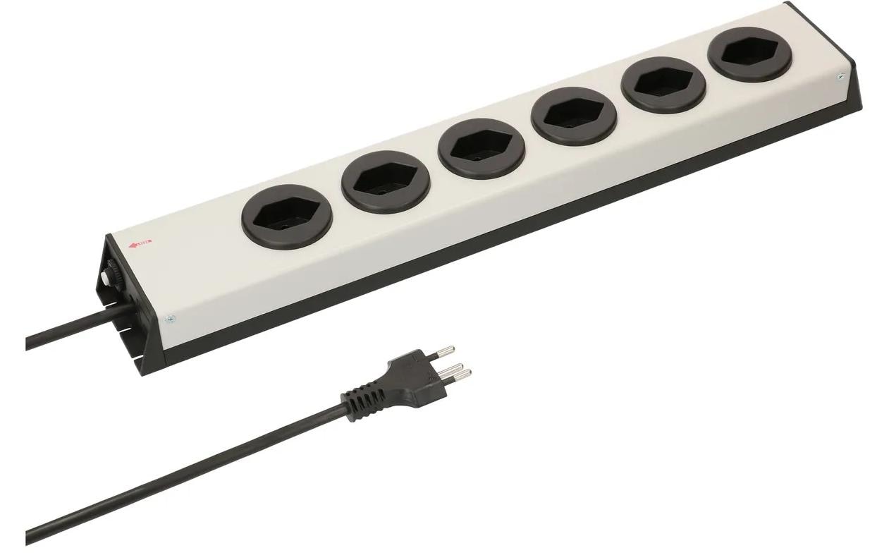 Steckdosenleiste Power Line 6x T13Silberne Mehrfachsteckdose mit 1.5 m langem Kabel
