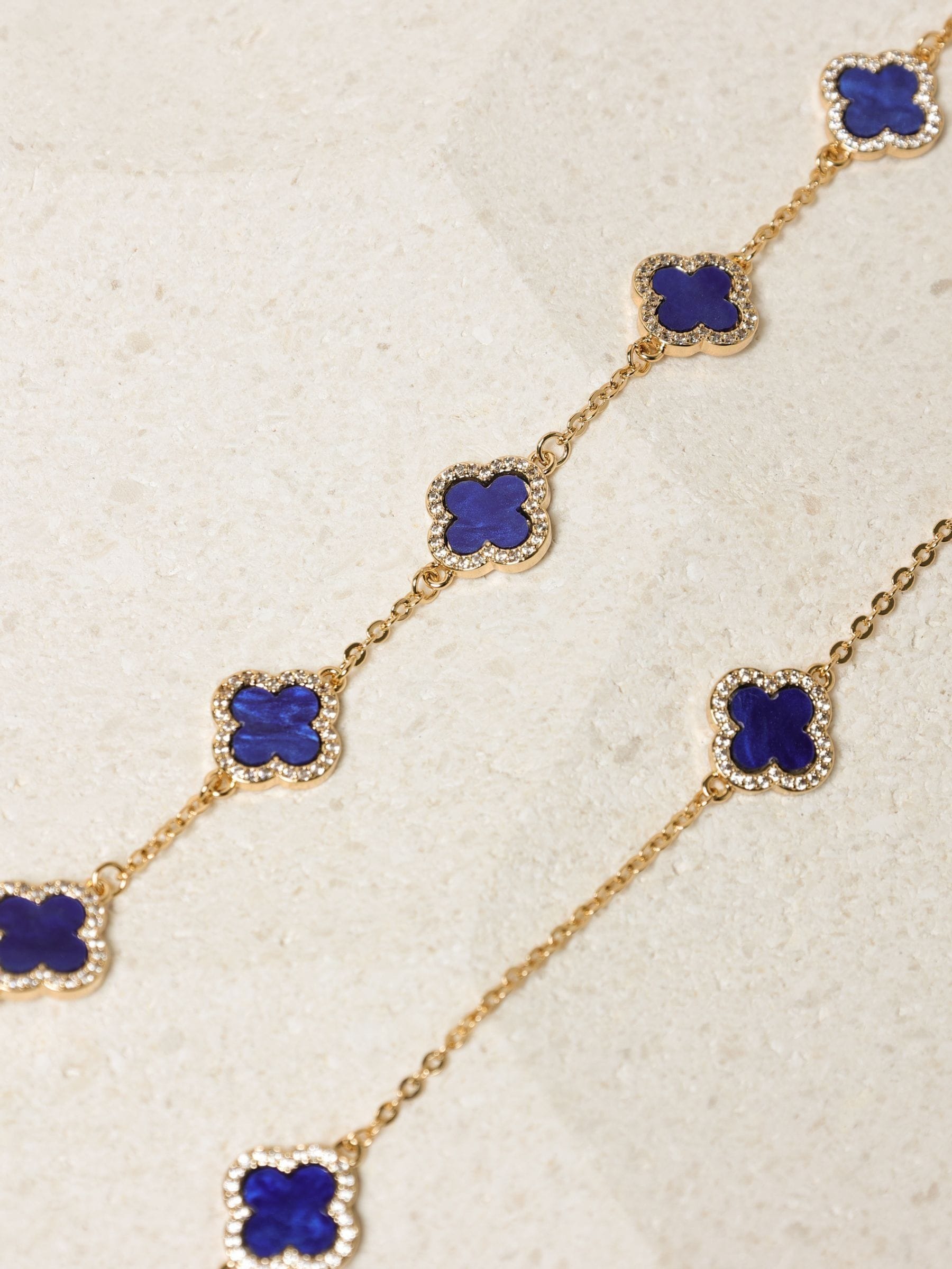 Jon Richard Tone Lapis Station Clover Necklace