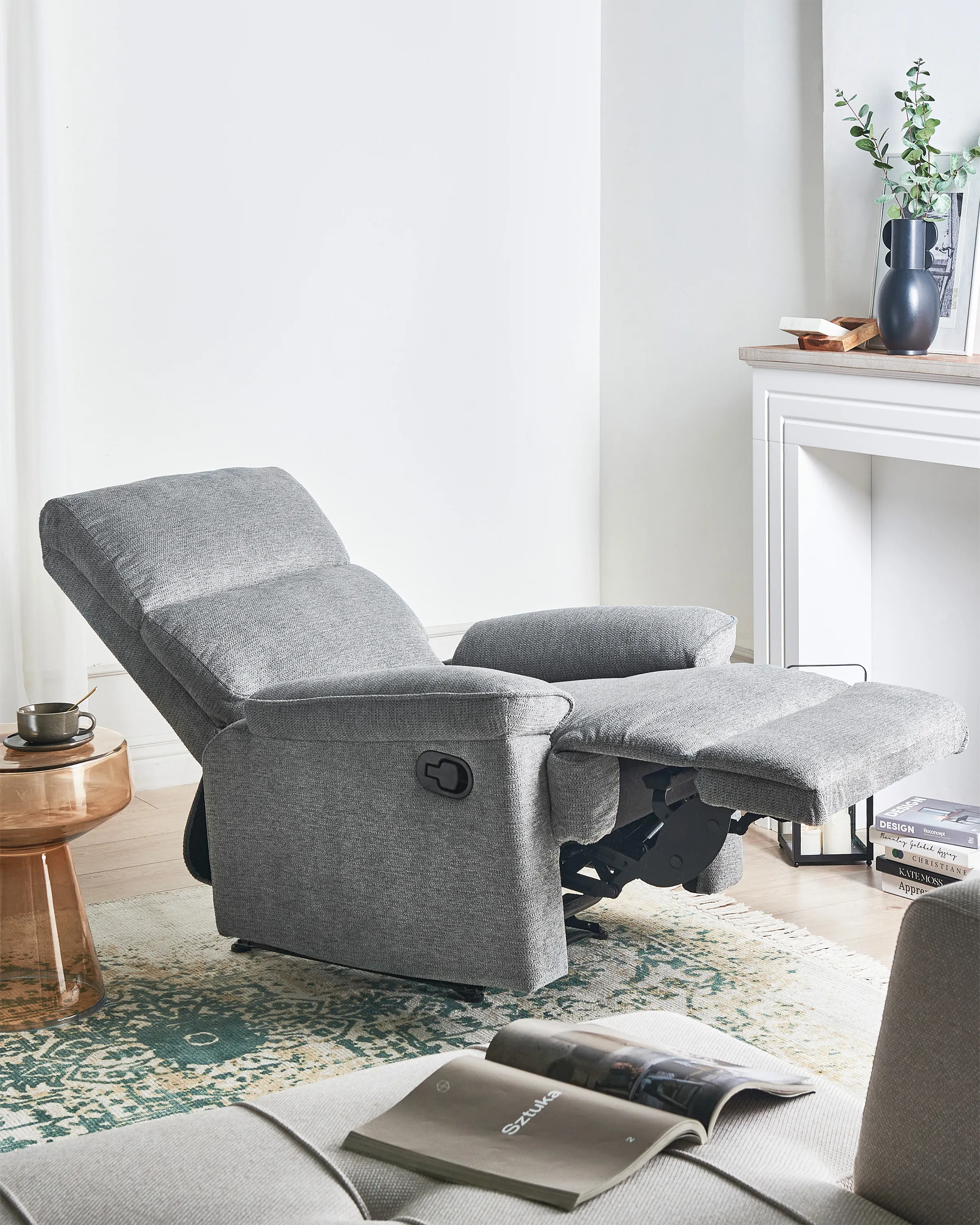 Relaxfauteuil EVERTON inclusief voetensteun Stof Grijs