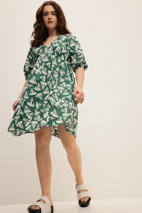 Minikleid, A-Line, floraler Print, V-Ausschnitt, weite 3/4-Ärmel