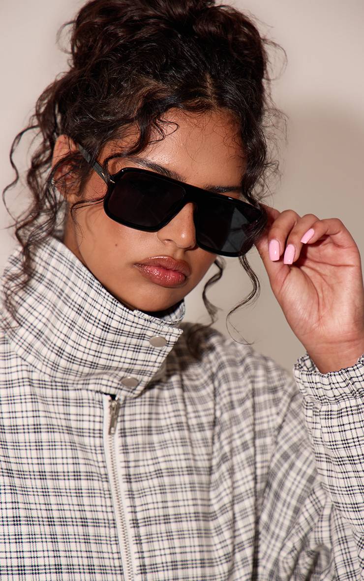 Noir Lunettes De Soleil Carrées Oversize À Monture Fumée