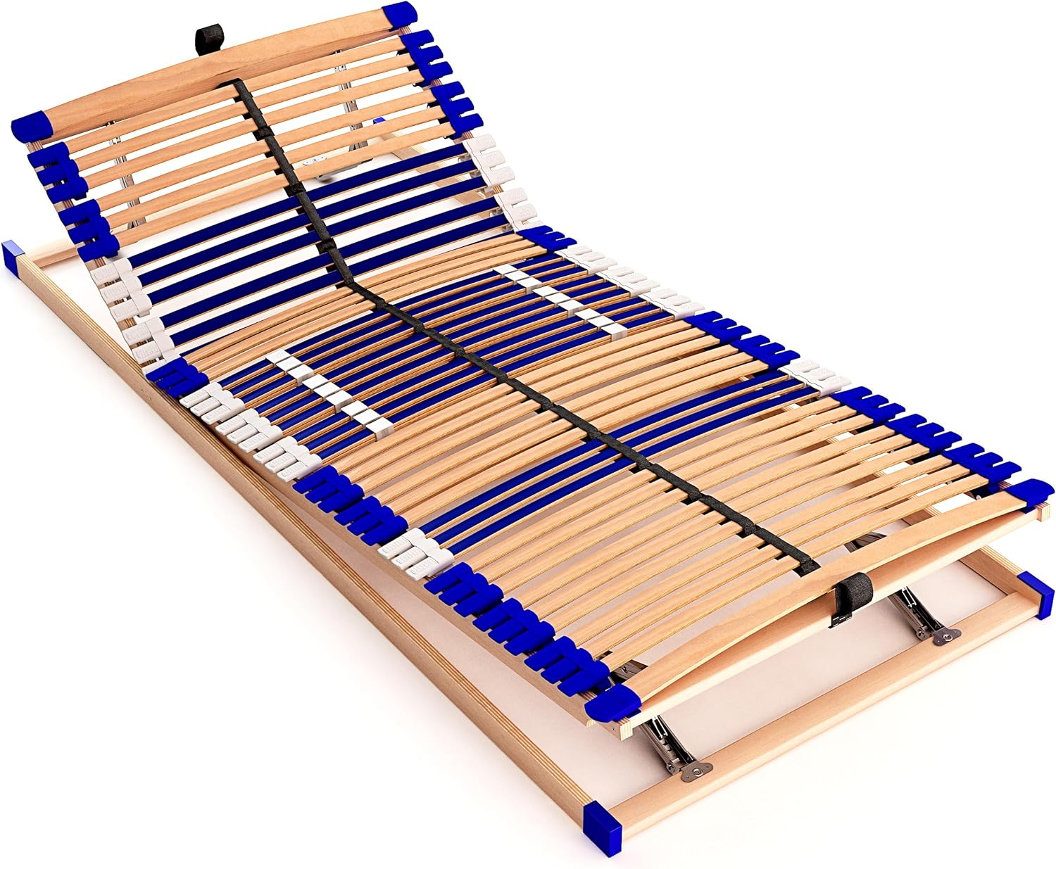 Stabiler Lattenrost 100% BUCHE - Kopf- und Fußteil verstellbar - SCHULTERFRÄSUNG, 7 Zonen, 44 Federleisten, Härte-Regulierung, Mittelgurt - Comfort 44® Vario - 100% fertig montiert (90x200cm)