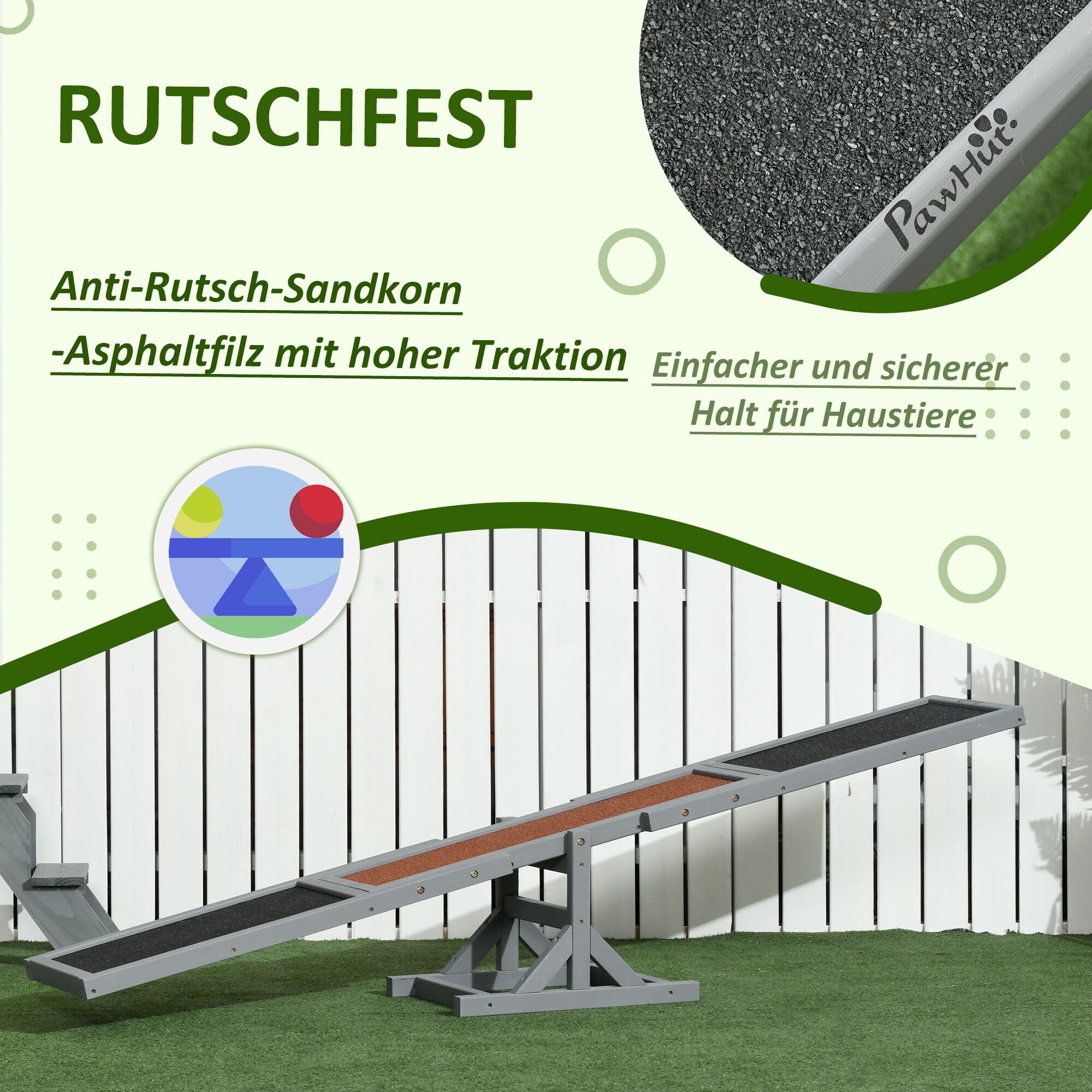 PawHut Hundewippe mit Anti-Rutsch Belag grau 180L x 30B x 30H cm
