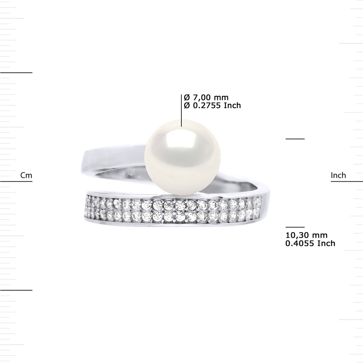 Bague Jonc Ajustable Perle d'Eau Douce Ronde 7-8 mm Blanche Joaillerie Argent 925