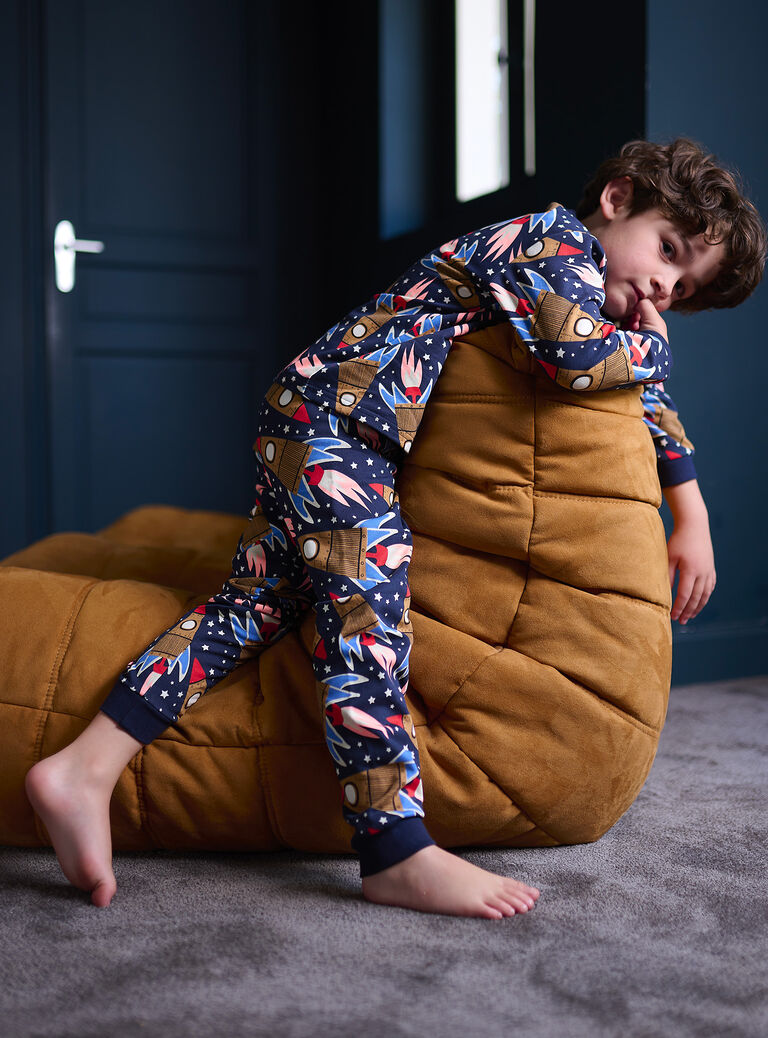 Pyjama bleu phosphorescent foncé à imprimé fusées garçon