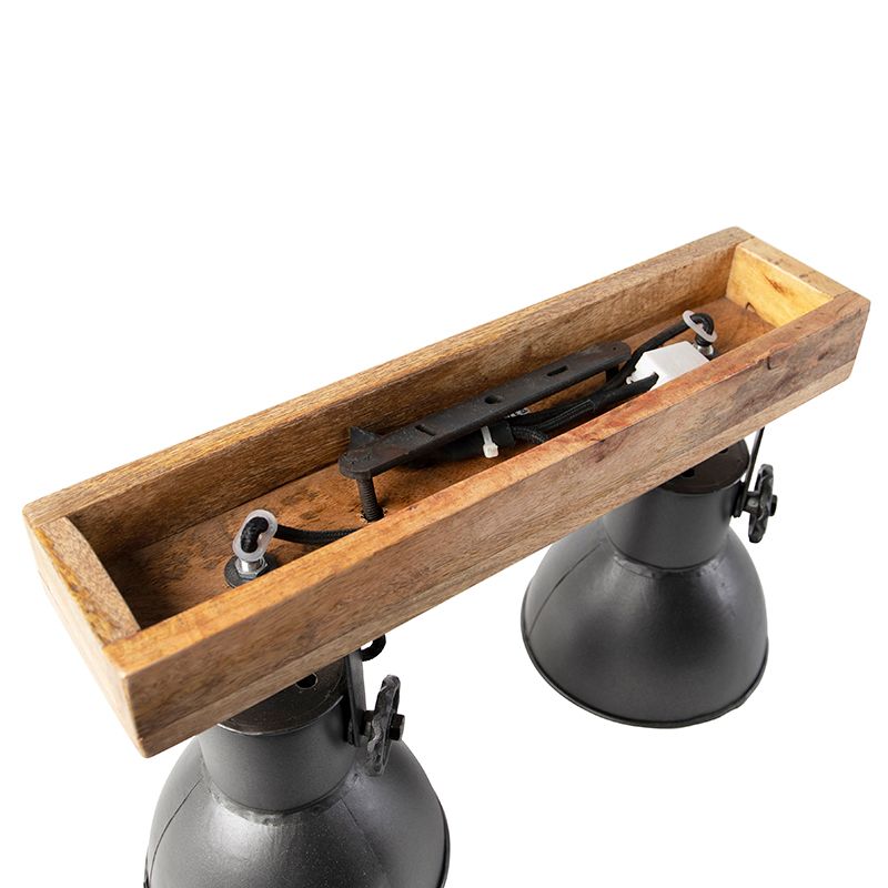 Industriële spot donkergrijs met mango hout 2-lichts - Mangoes
