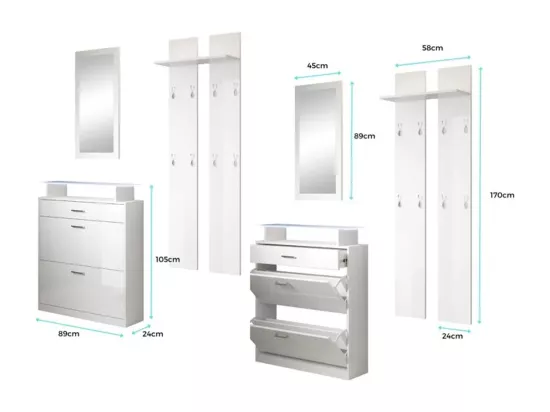 Ensemble d'entrée pour Hall d'entrée Couloir en Blanc avec LED 105x24x89cm Paola