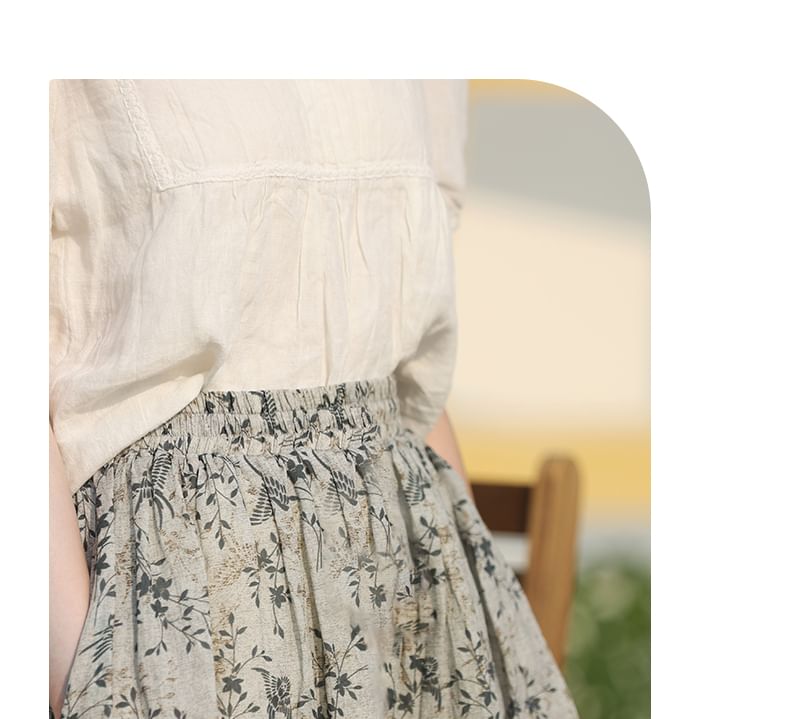 ZIMO - Midi A-lijn rok met hoge taille en bloemenprint