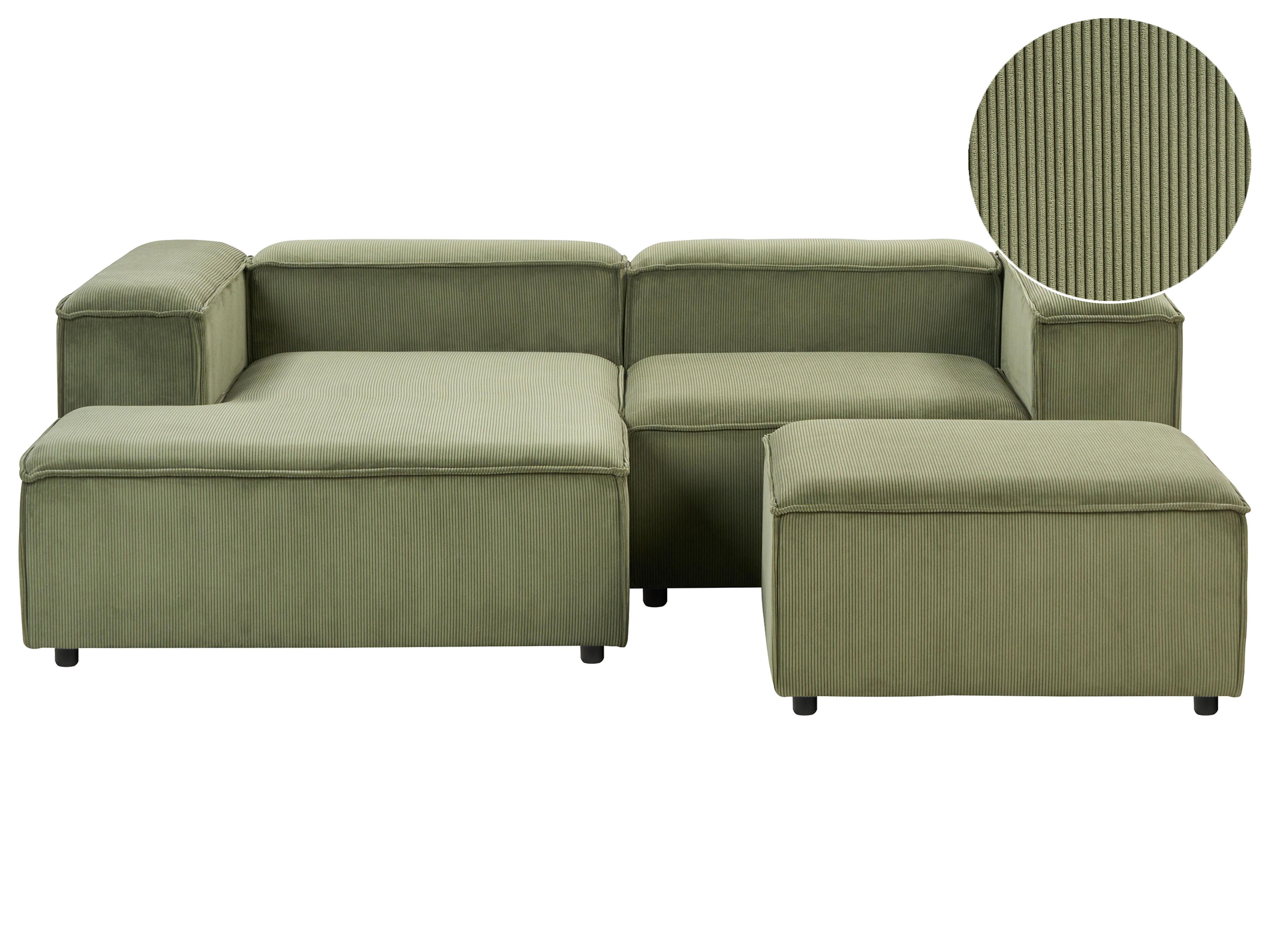 Modulaire hoekbank 3-zits ARDAL Corduroy Groen met ottomaan rechtszijdig