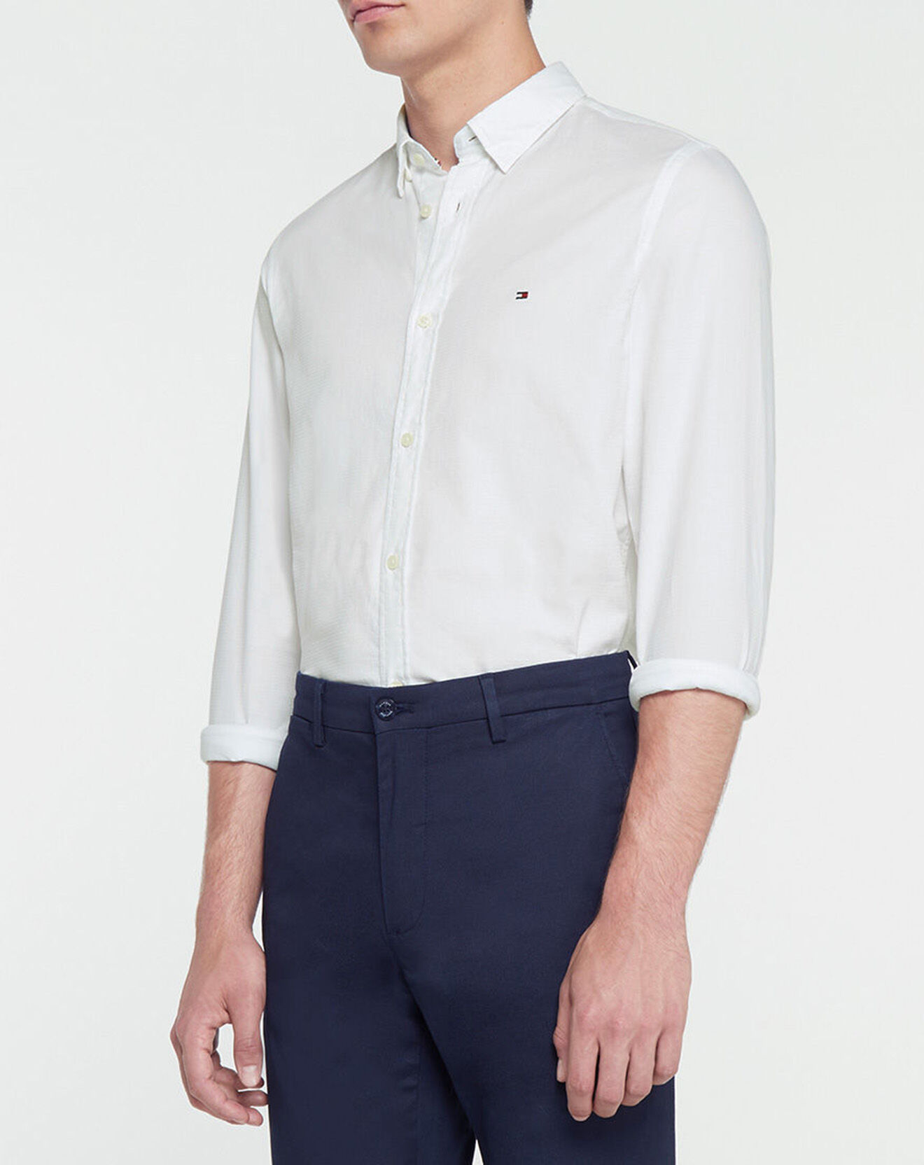 Tommy Hilfiger Chemise Slim en Coton Bio mélangé Flex Dobby blanche