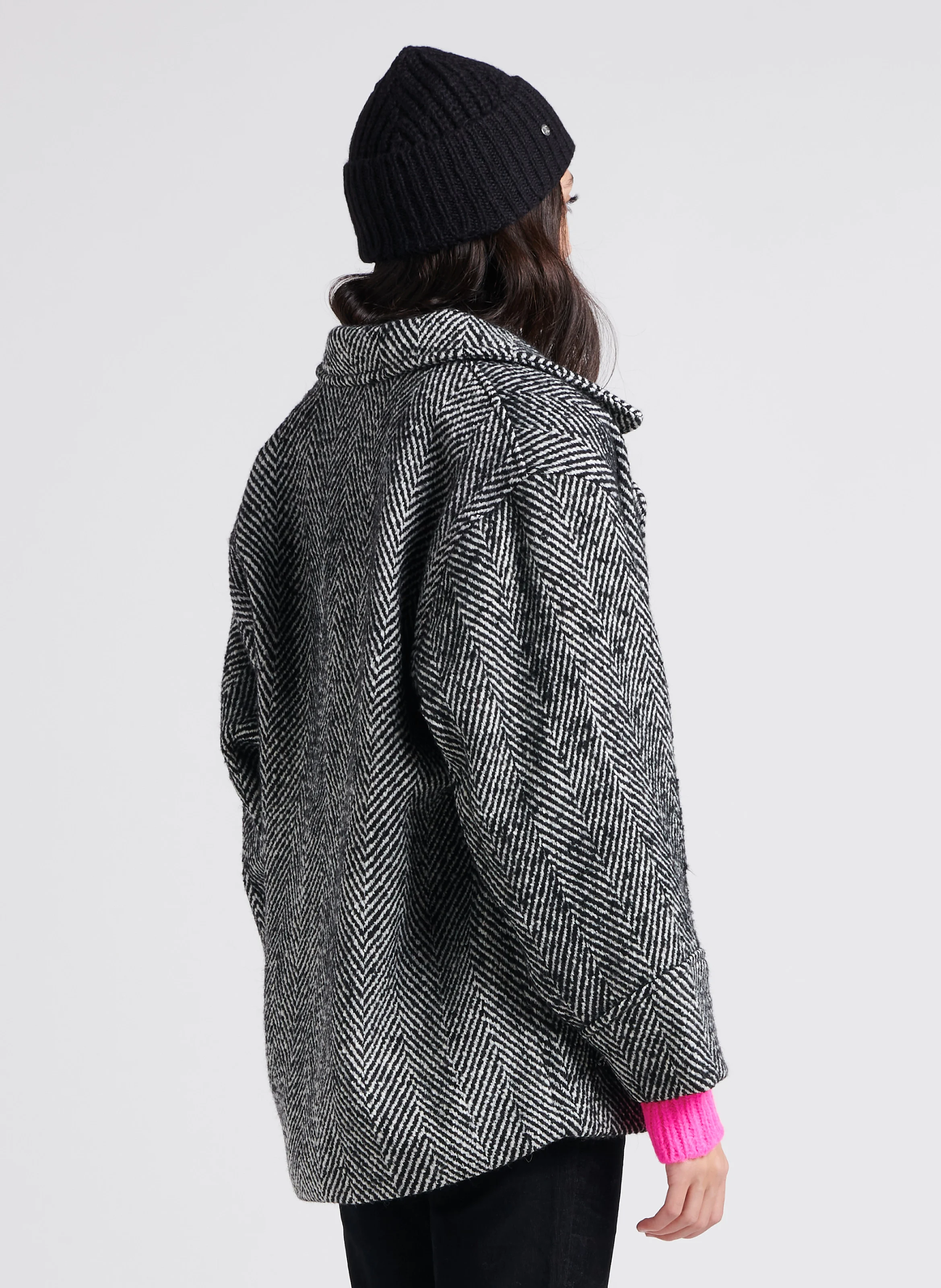 NILLA - Manteau col tailleur jacquard| Noir