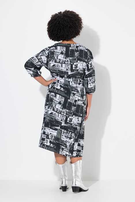 Midikleid, A-Linie, grafischer Druck, weiter Halbarm